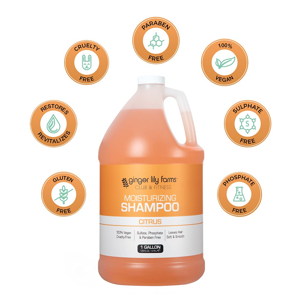 Ginger Lily Farms Club & Fitness Shampoo 128oz in a shower setting