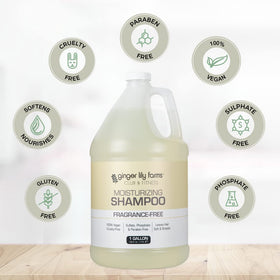Ginger Lily Farms Club & Fitness Shampoo 128oz label close-up