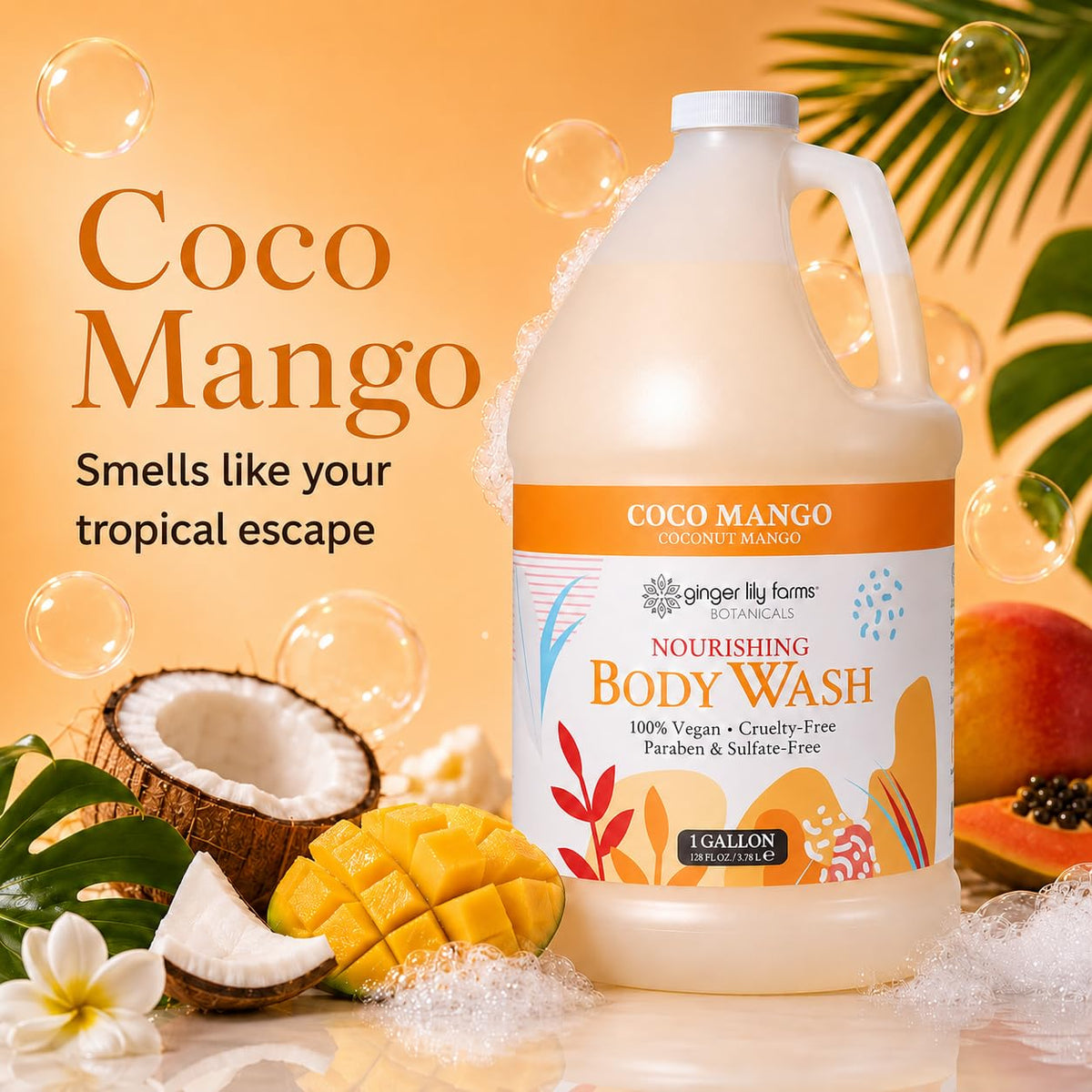 Ginger Lily Farms Coco Mango Body Wash 128oz side view
