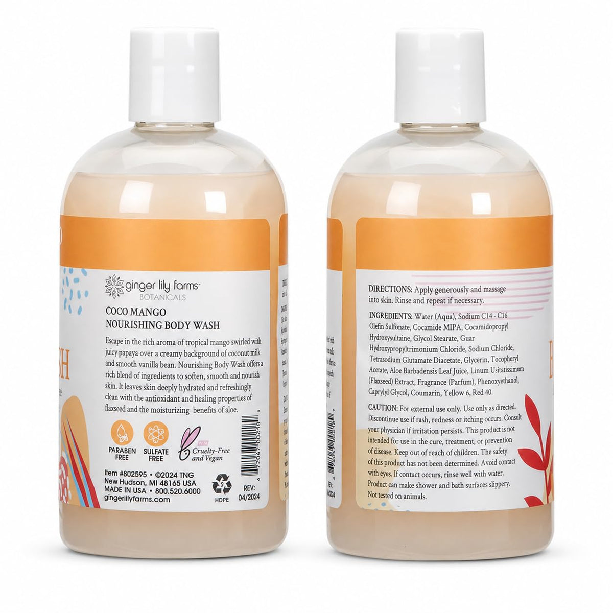 Ginger Lily Farms Coco Mango Body Wash 12oz bottle with flip top