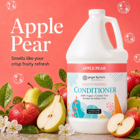 Ginger Lily Farms Conditioner 128oz Apple Pear in a bathroom setting