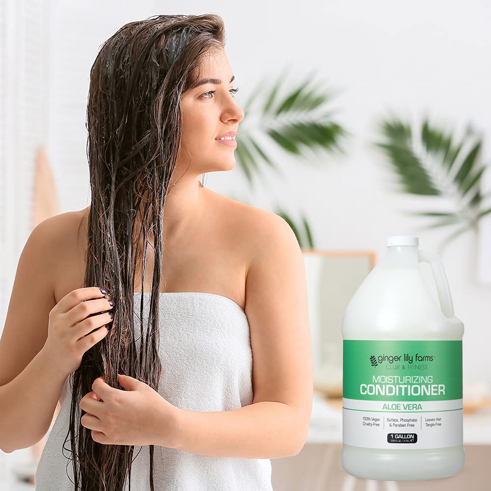 Ginger Lily Farms Conditioner 128oz on a bathroom shelf