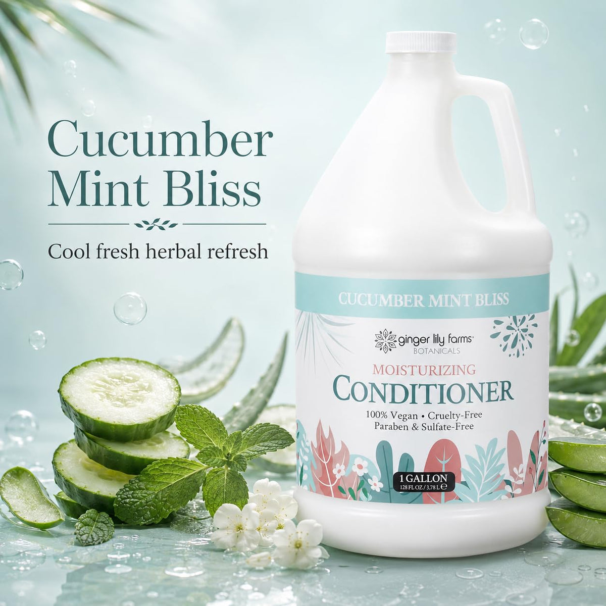 Ginger Lily Farms Cucumber Mint Bliss Conditioner 128oz back view