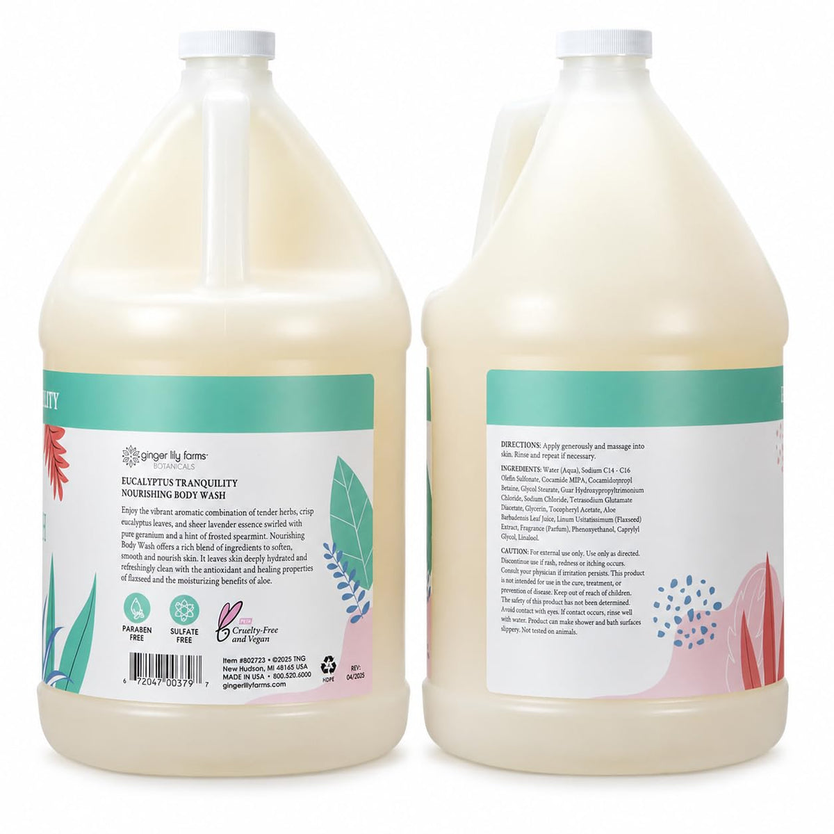 Ginger Lily Farms Eucalyptus Tranquility Body Wash 128oz side view