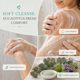 Ginger Lily Farms Eucalyptus Tranquility Body Wash in a spa setting