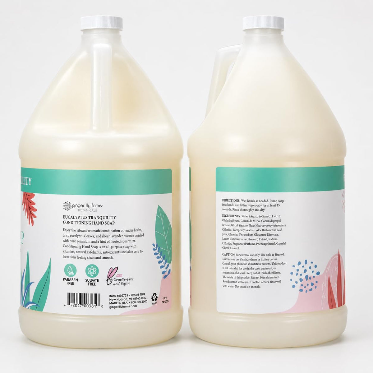 Ginger Lily Farms Eucalyptus Tranquility Hand Soap 128oz back view