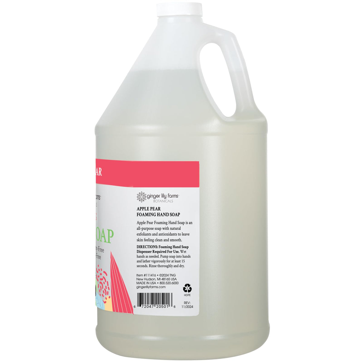 Ginger Lily Farms Foaming Hand Soap 128oz Apple Pear back view
