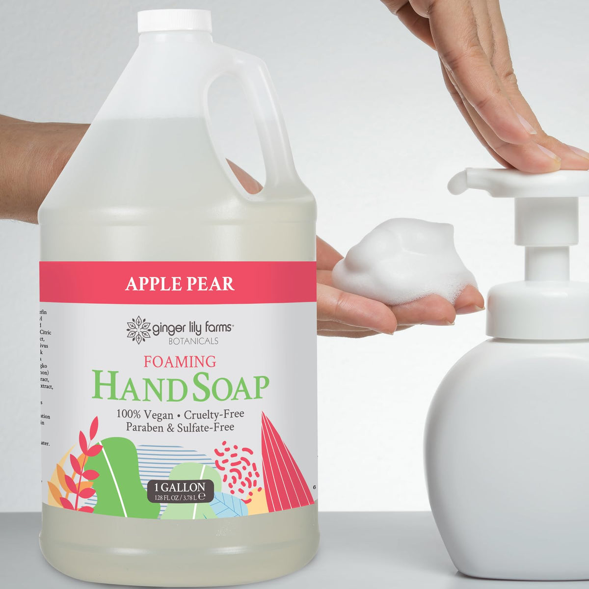 Ginger Lily Farms Foaming Hand Soap 128oz Apple Pear with dispenser