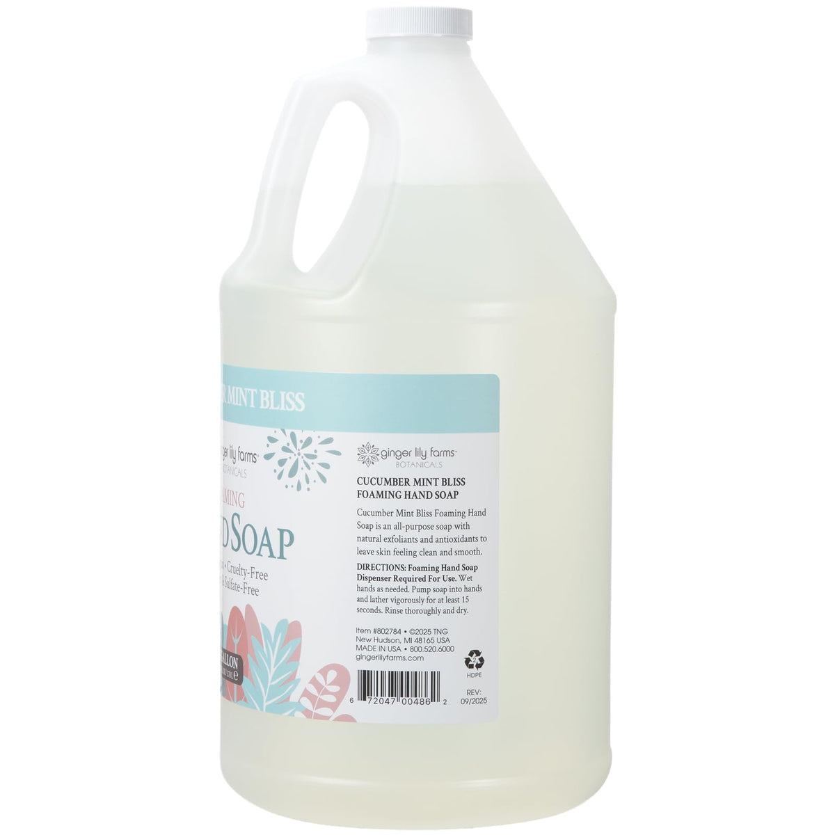 Ginger Lily Farms Foaming Hand Soap 128oz back view