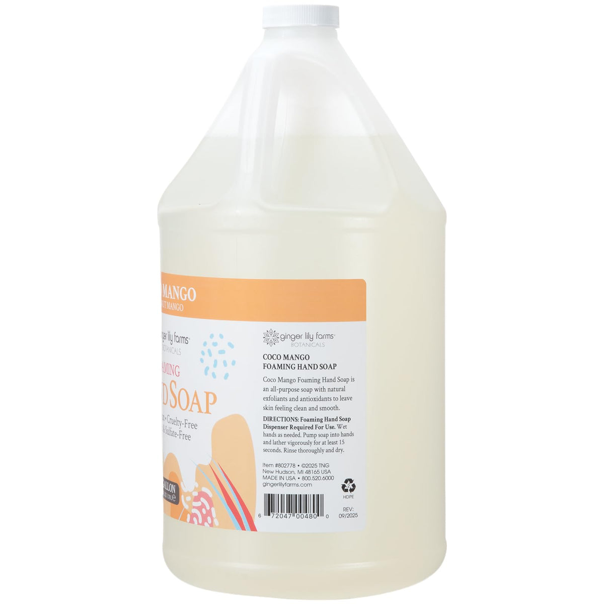 Ginger Lily Farms Foaming Hand Soap 128oz Coco Mango back view