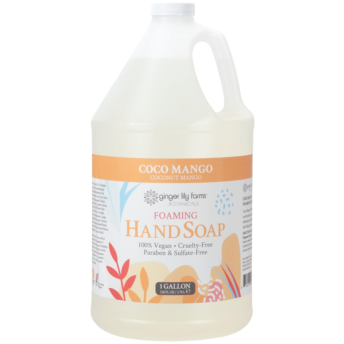 Ginger Lily Farms Foaming Hand Soap 128oz Coco Mango back view