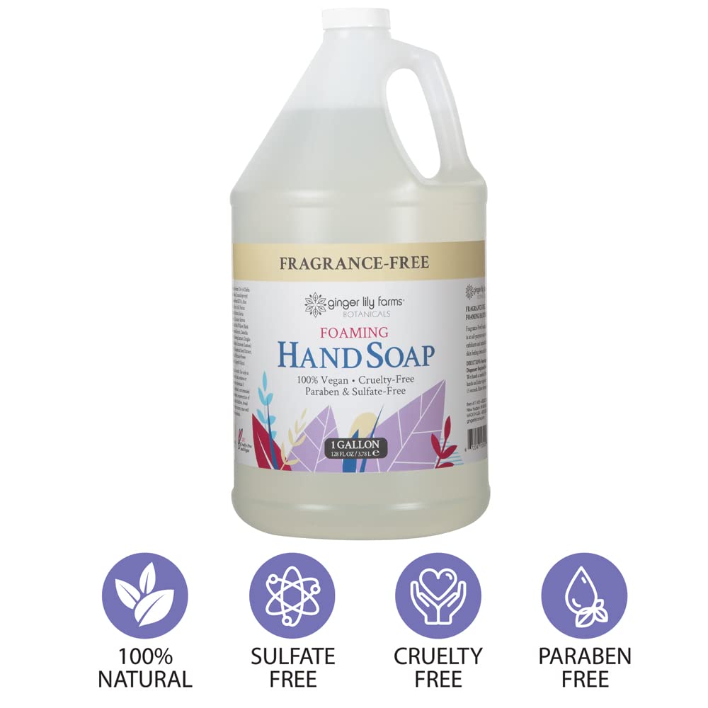 Ginger Lily Farms Foaming Hand Soap 128oz in a bathroom setting