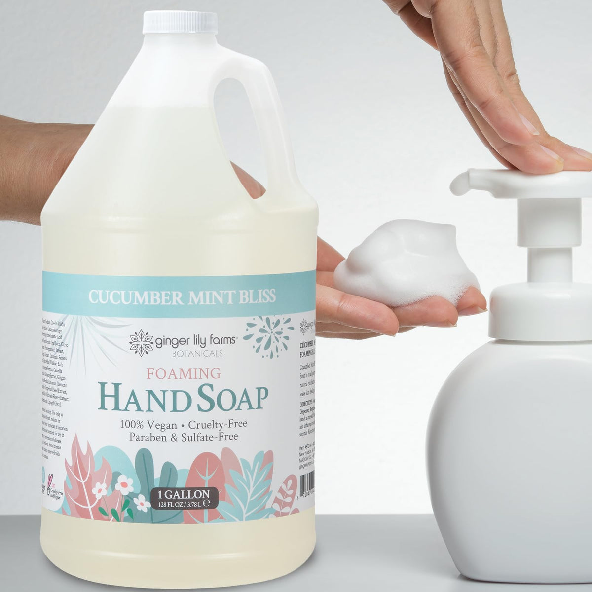 Ginger Lily Farms Foaming Hand Soap 128oz in a bathroom setting