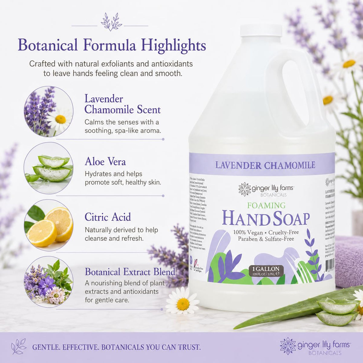 Ginger Lily Farms Foaming Hand Soap 128oz Lavender Chamomile texture close-up