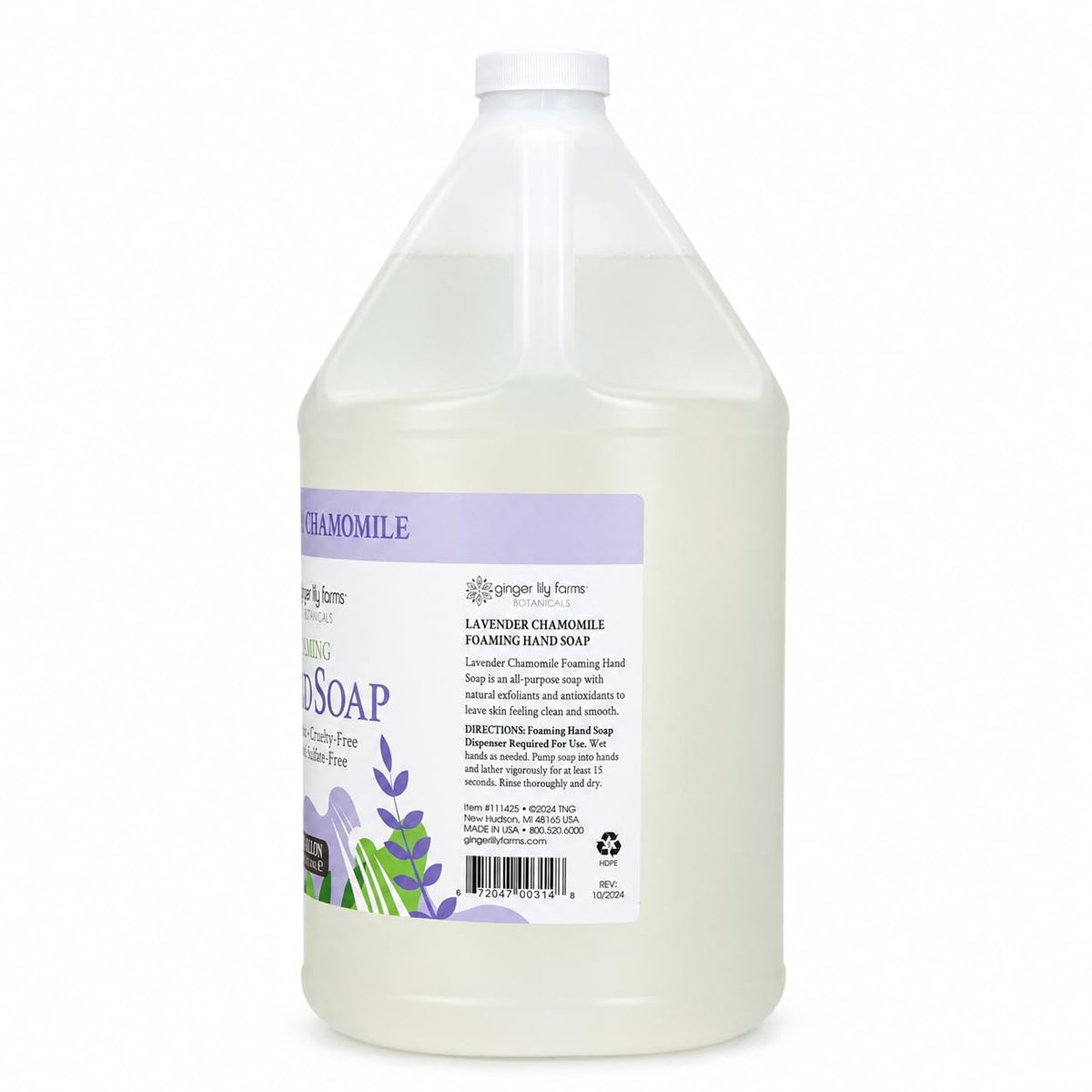 Ginger Lily Farms Foaming Hand Soap 128oz Lavender Chamomile with dispenser