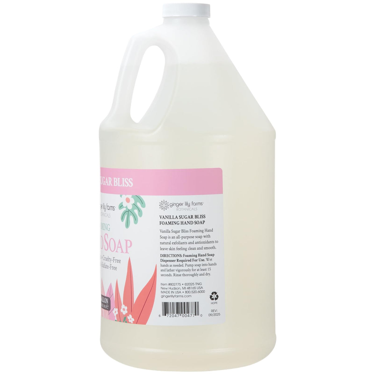 Ginger Lily Farms Foaming Hand Soap 128oz Vanilla Sugar Bliss back view