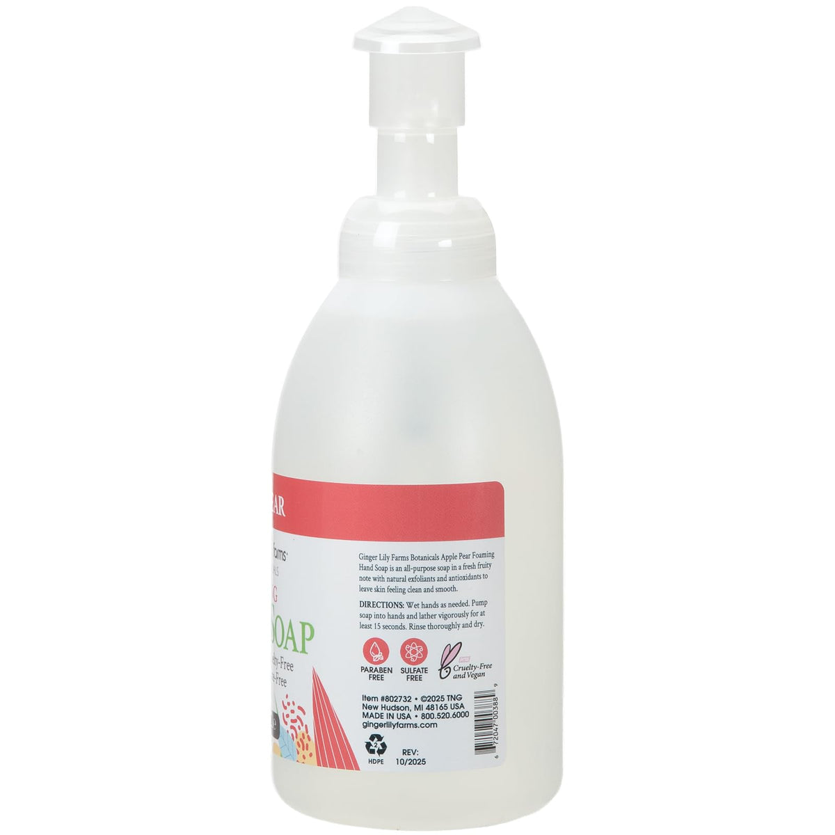 Ginger Lily Farms Foaming Hand Soap 20oz Apple Pear bottle with pump