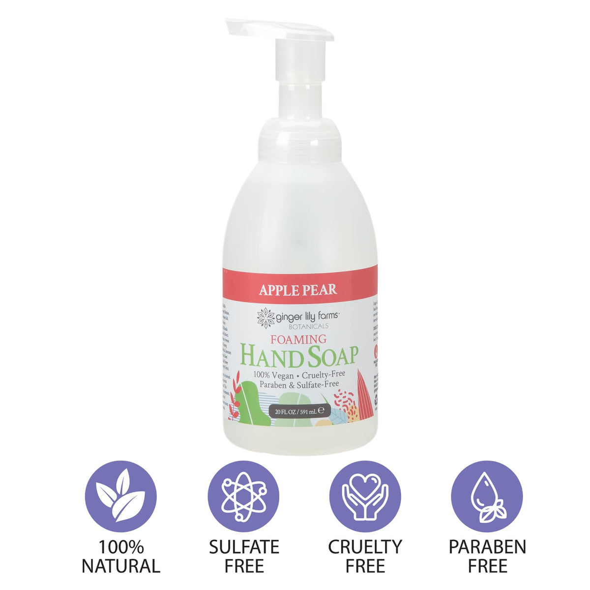 Ginger Lily Farms Foaming Hand Soap 20oz Apple Pear label close-up