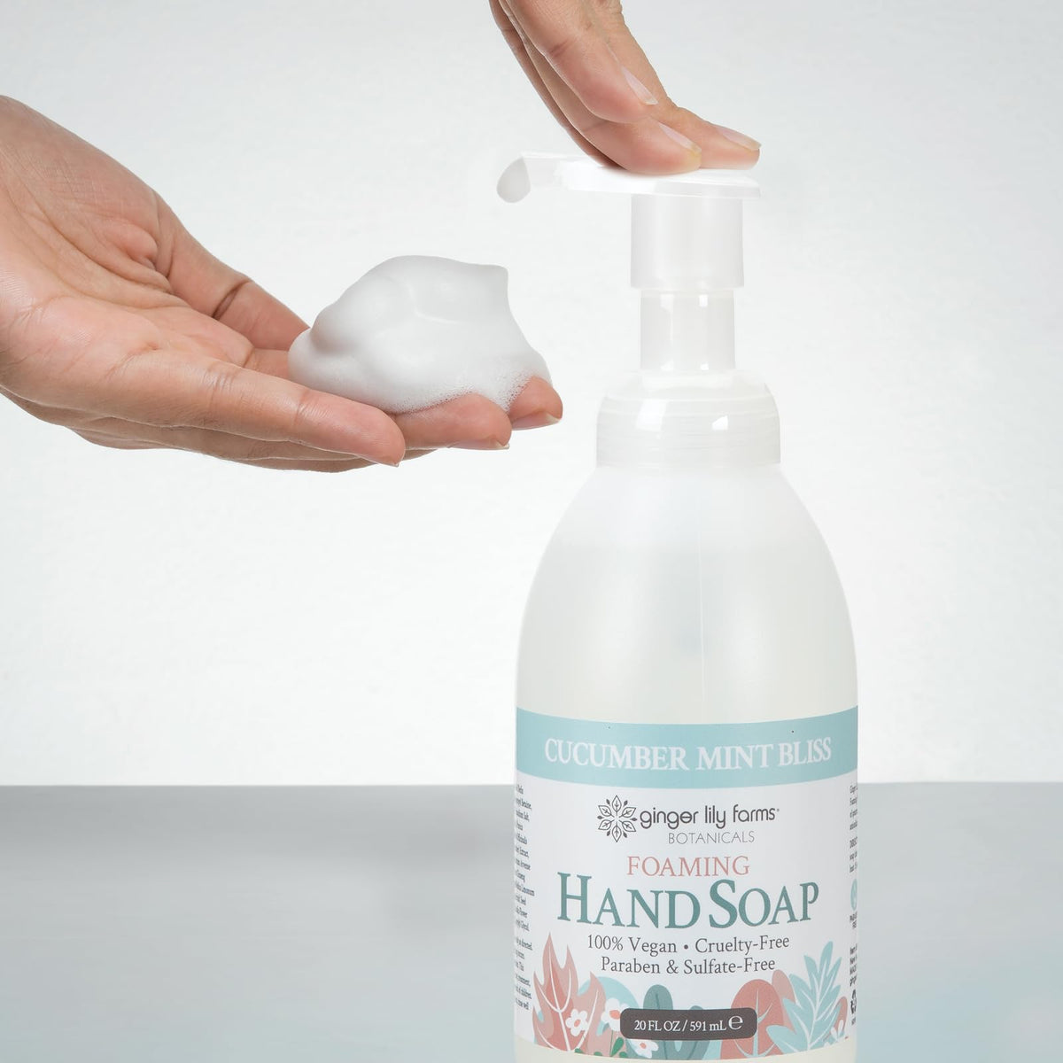 Ginger Lily Farms Foaming Hand Soap 20oz bottle with cucumber and mint