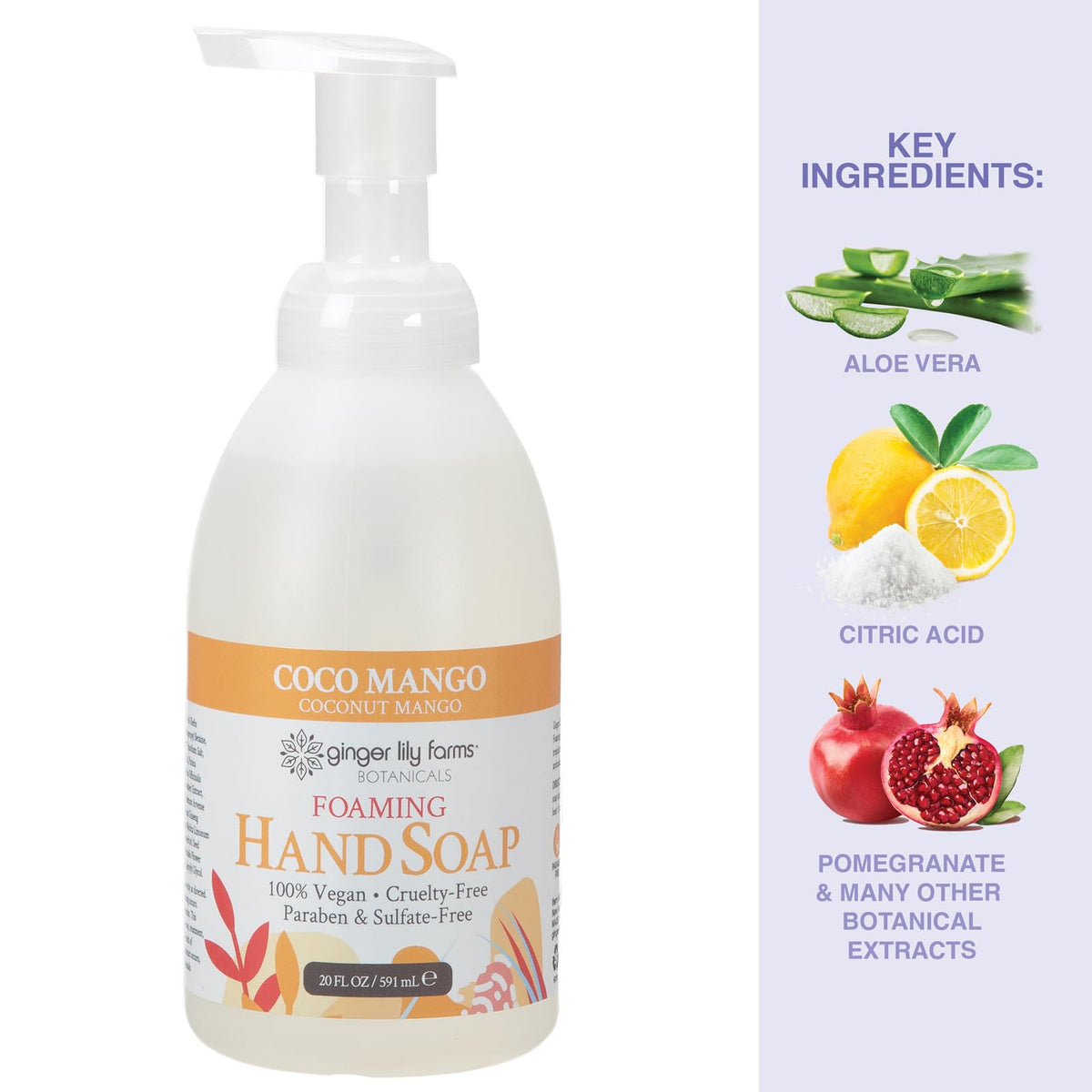 Ginger Lily Farms Foaming Hand Soap 20oz Coco Mango packaging