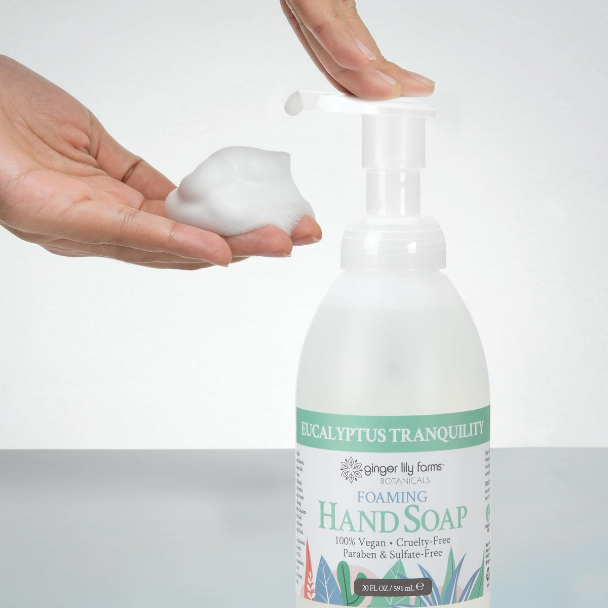 Ginger Lily Farms Foaming Hand Soap 20oz Eucalyptus in bathroom setting