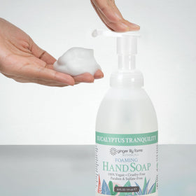 Ginger Lily Farms Foaming Hand Soap 20oz Eucalyptus in bathroom setting