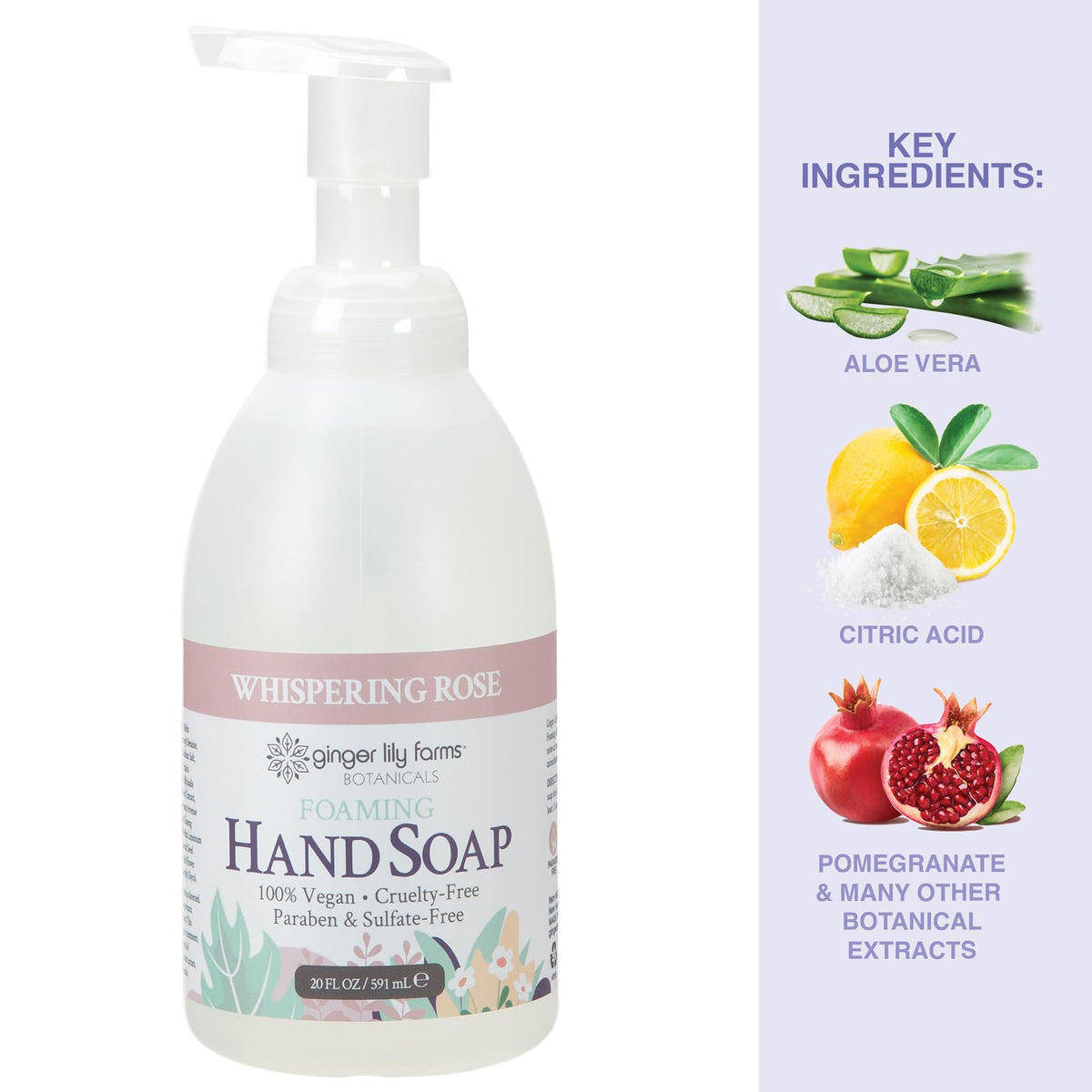 Ginger Lily Farms Foaming Hand Soap 20oz Whispering Rose back view