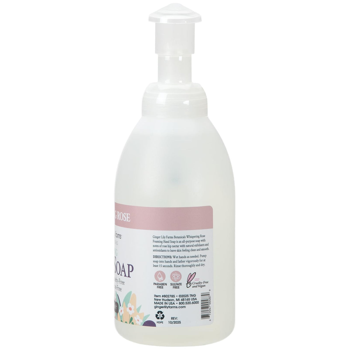 Ginger Lily Farms Foaming Hand Soap 20oz Whispering Rose ingredients