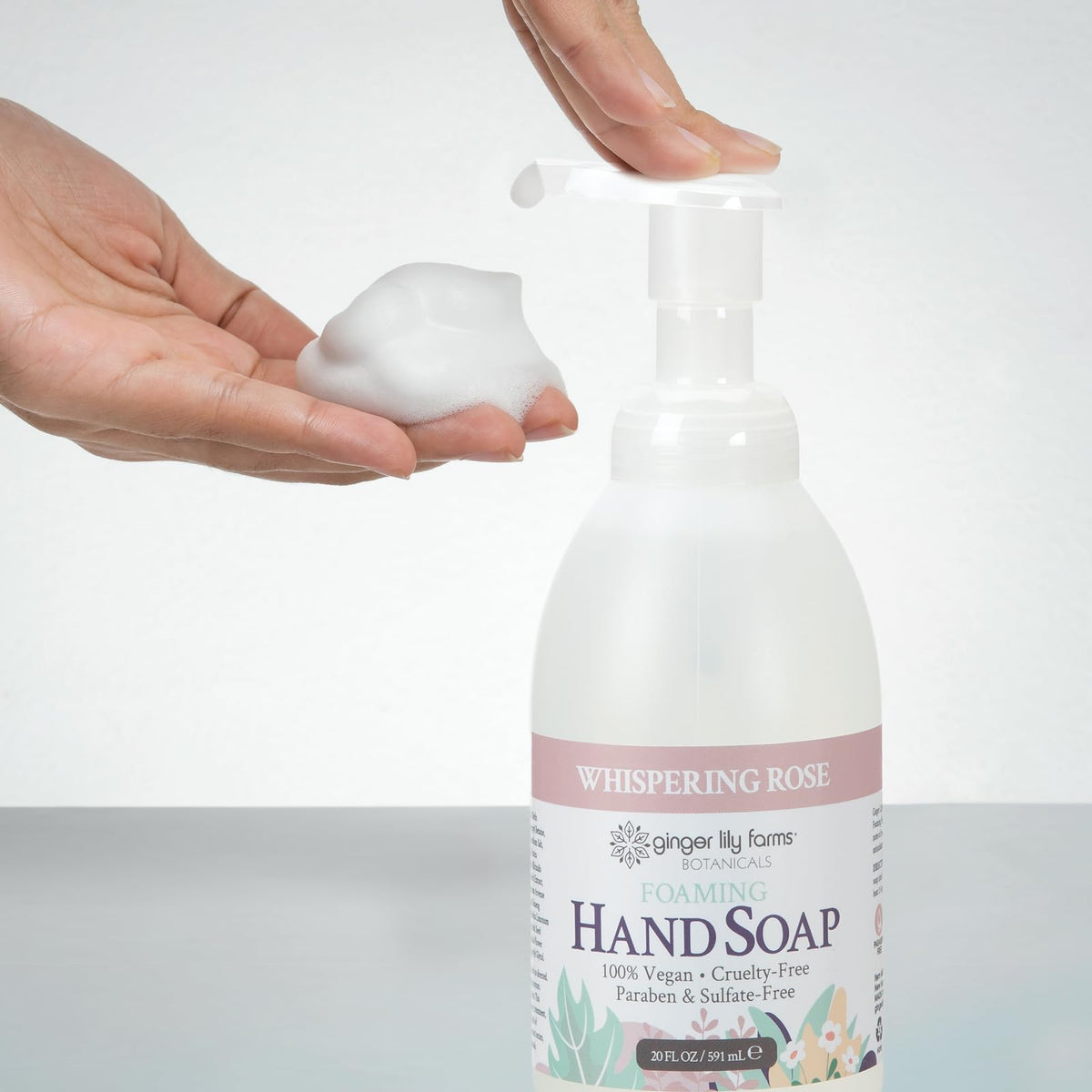 Ginger Lily Farms Foaming Hand Soap 20oz Whispering Rose pump close-up