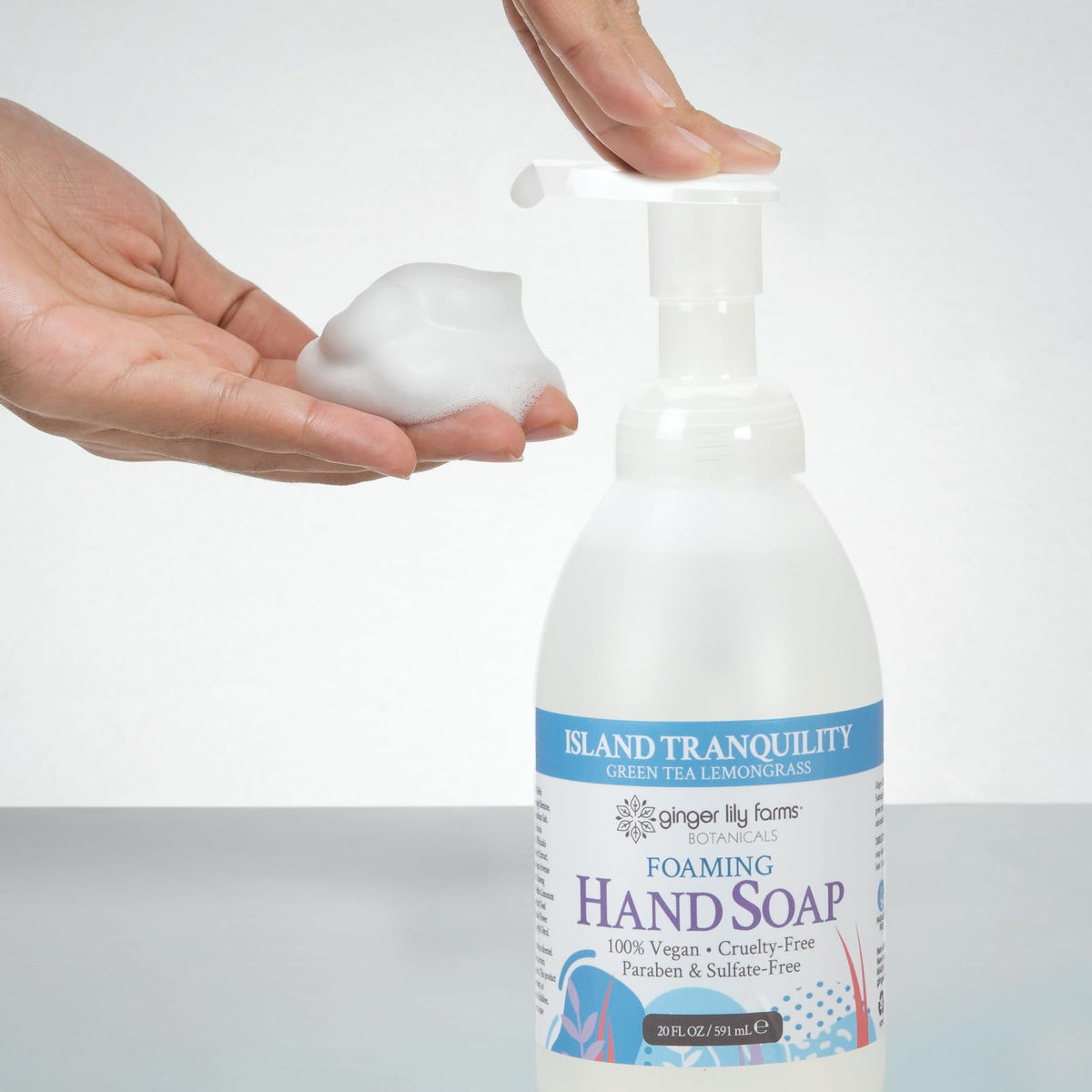 Ginger Lily Farms Foaming Hand Soap 20oz with green tea and lemongrass ingredients