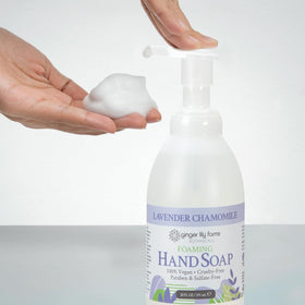 Ginger Lily Farms Foaming Hand Soap Lavender Chamomile 20oz in a bathroom setting