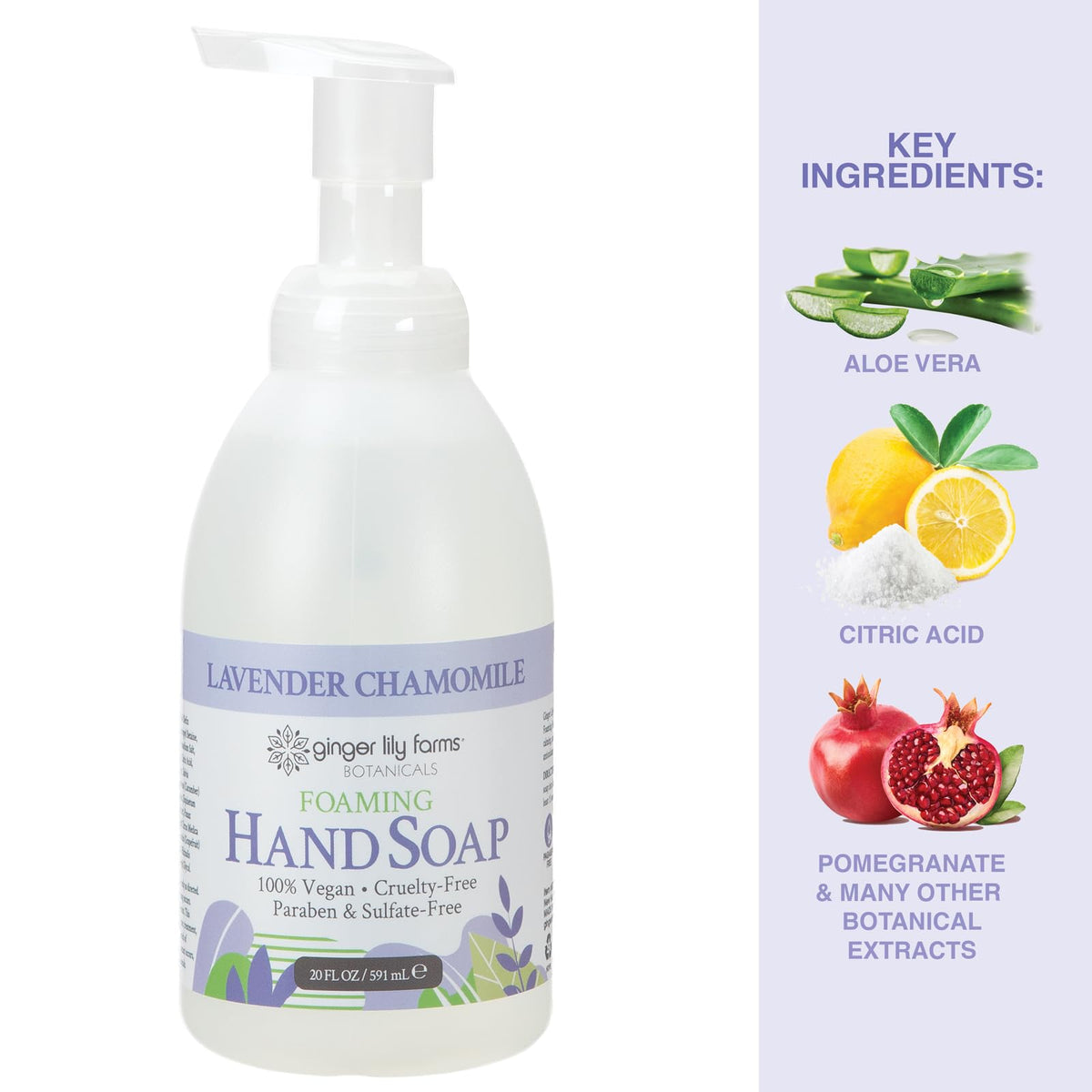 Ginger Lily Farms Foaming Hand Soap Lavender Chamomile 20oz packaging