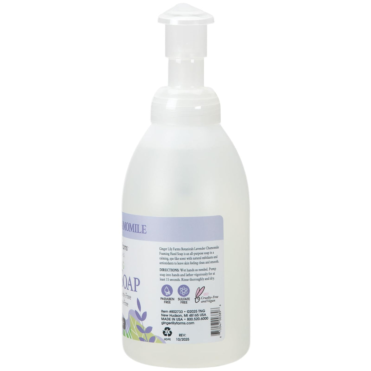 Ginger Lily Farms Foaming Hand Soap Lavender Chamomile 20oz side view