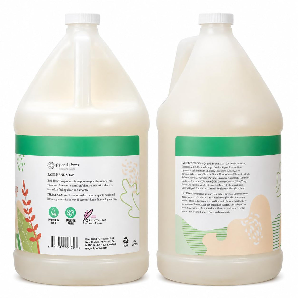 Ginger Lily Farms Hand Soap 128oz Basil scent back view