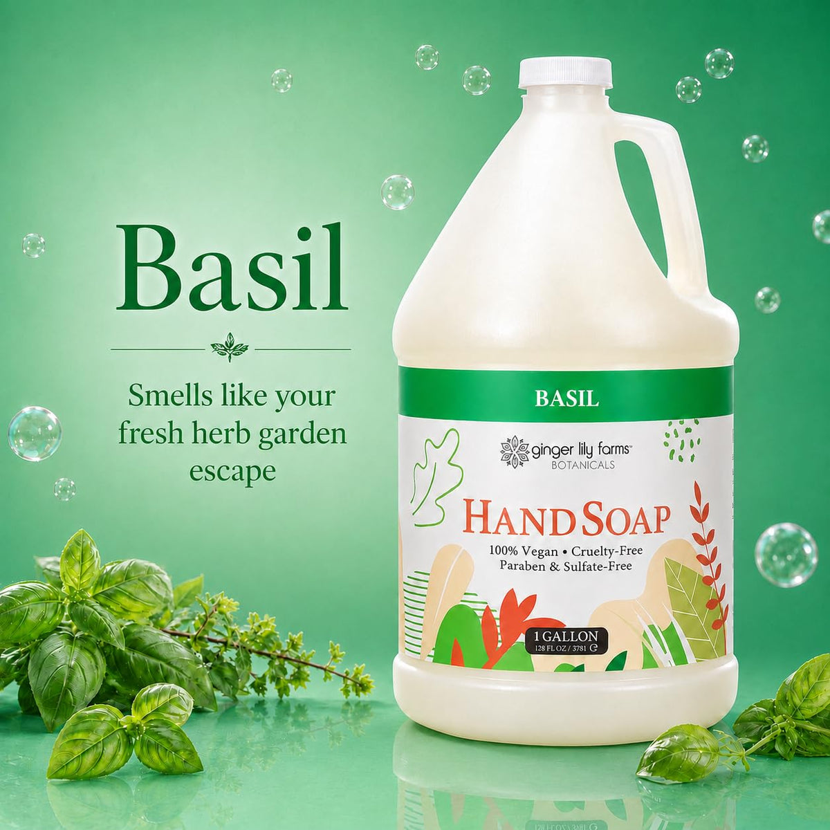 Ginger Lily Farms Hand Soap 128oz Basil scent side view