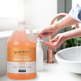 Ginger Lily Farms Hand Soap 128oz Citrus in a bathroom setting