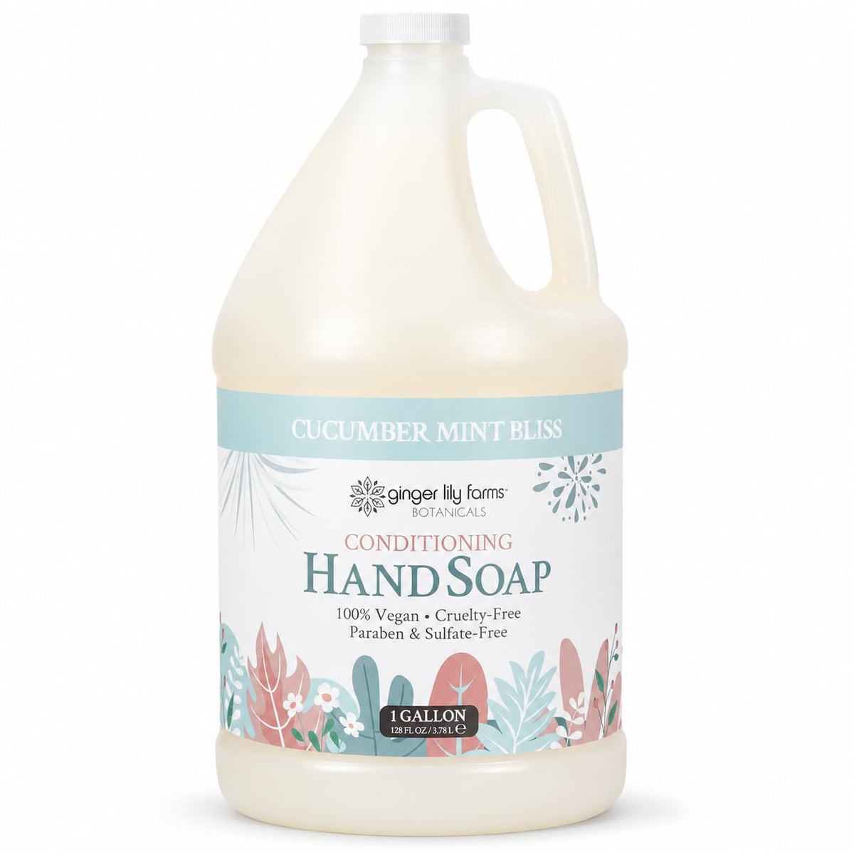 Ginger Lily Farms Hand Soap 128oz front view with Cucumber Mint Bliss label