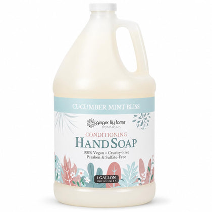 Ginger Lily Farms Hand Soap 128oz front view with Cucumber Mint Bliss label