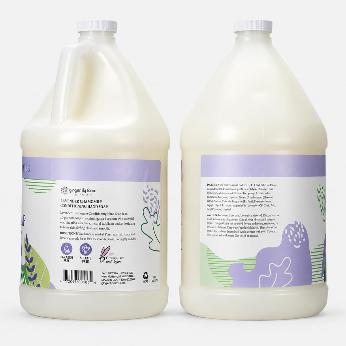 Ginger Lily Farms Hand Soap 128oz Lavender Chamomile back view