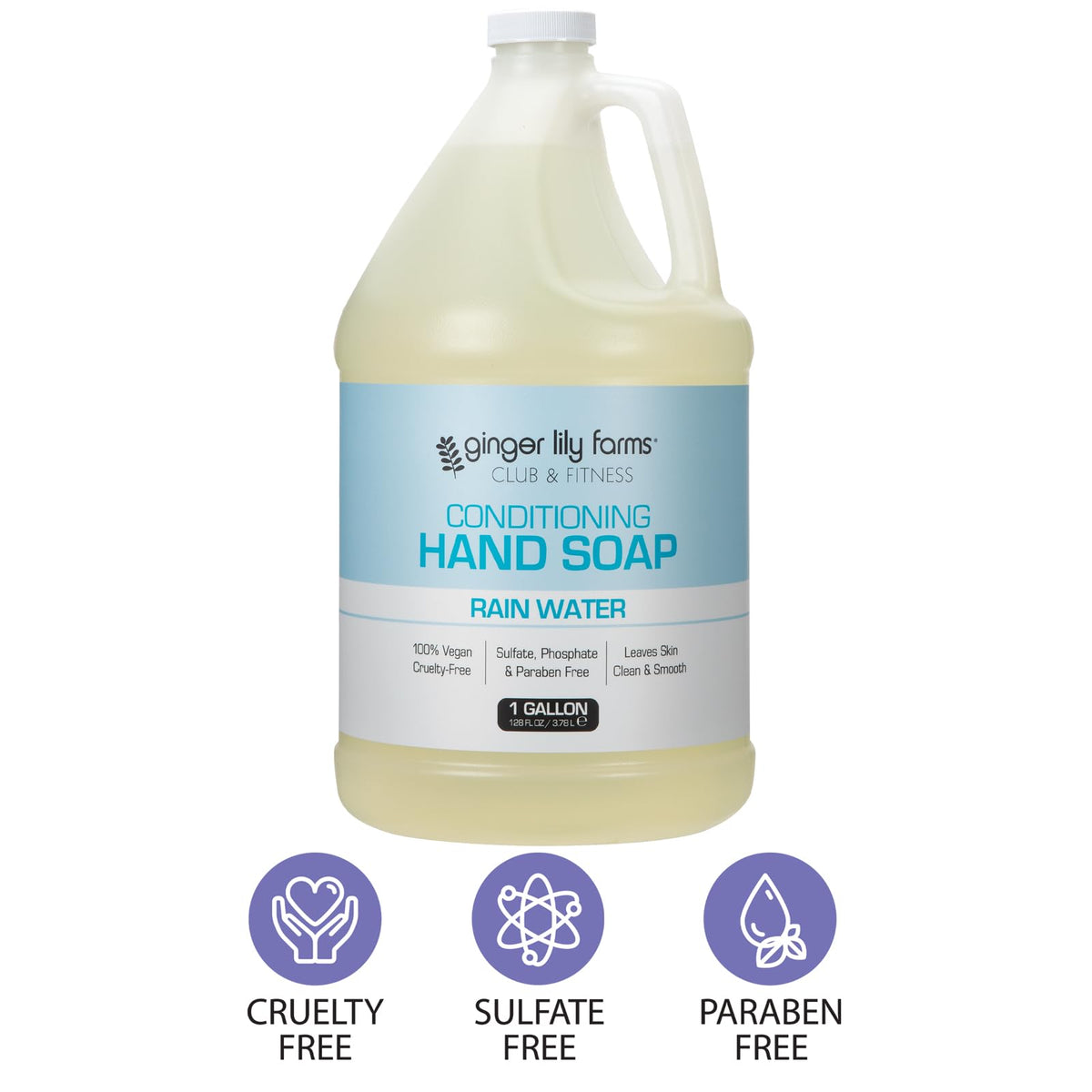 Ginger Lily Farms Hand Soap 128oz Rain Water in a soap dispenser