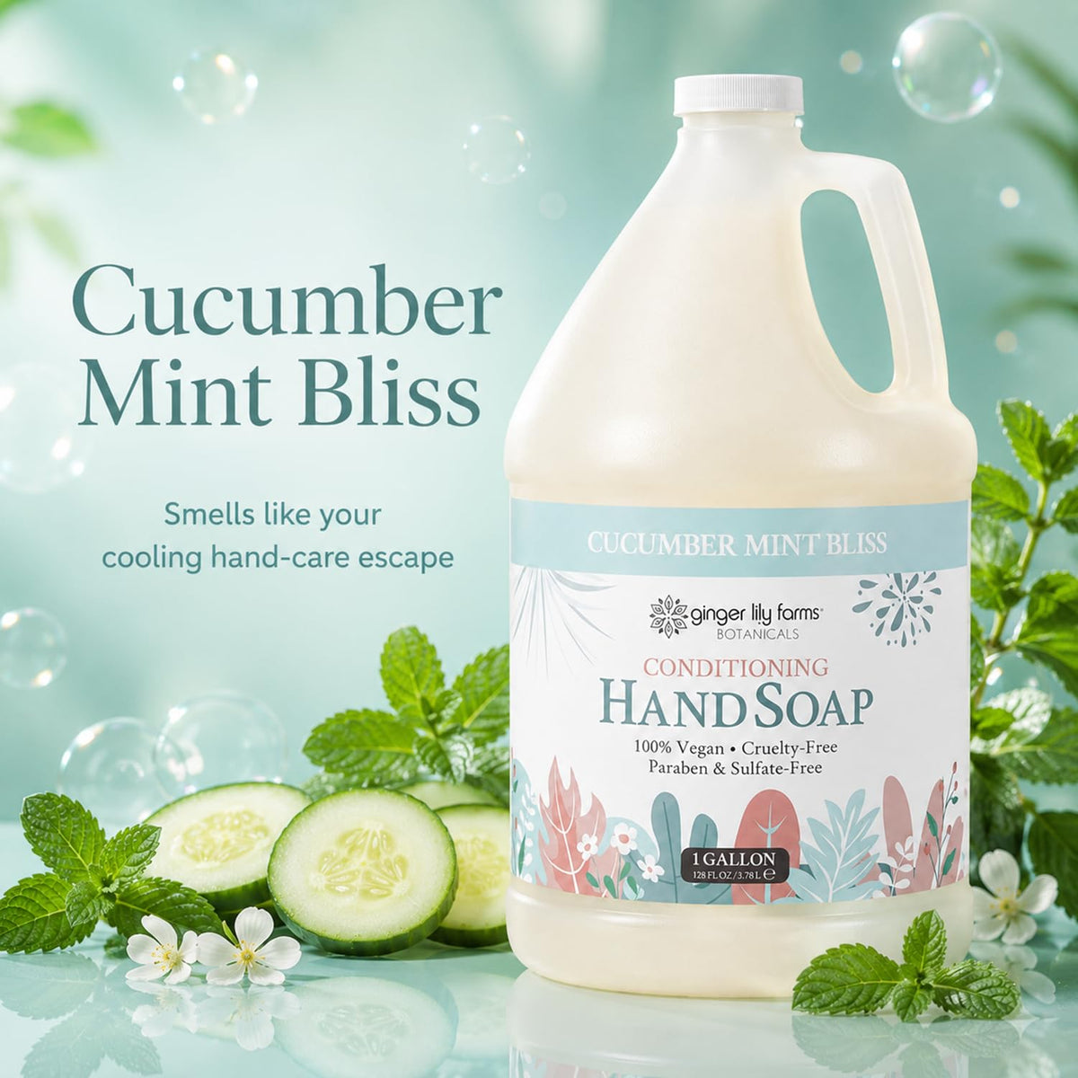 Ginger Lily Farms Hand Soap 128oz side view showing packaging