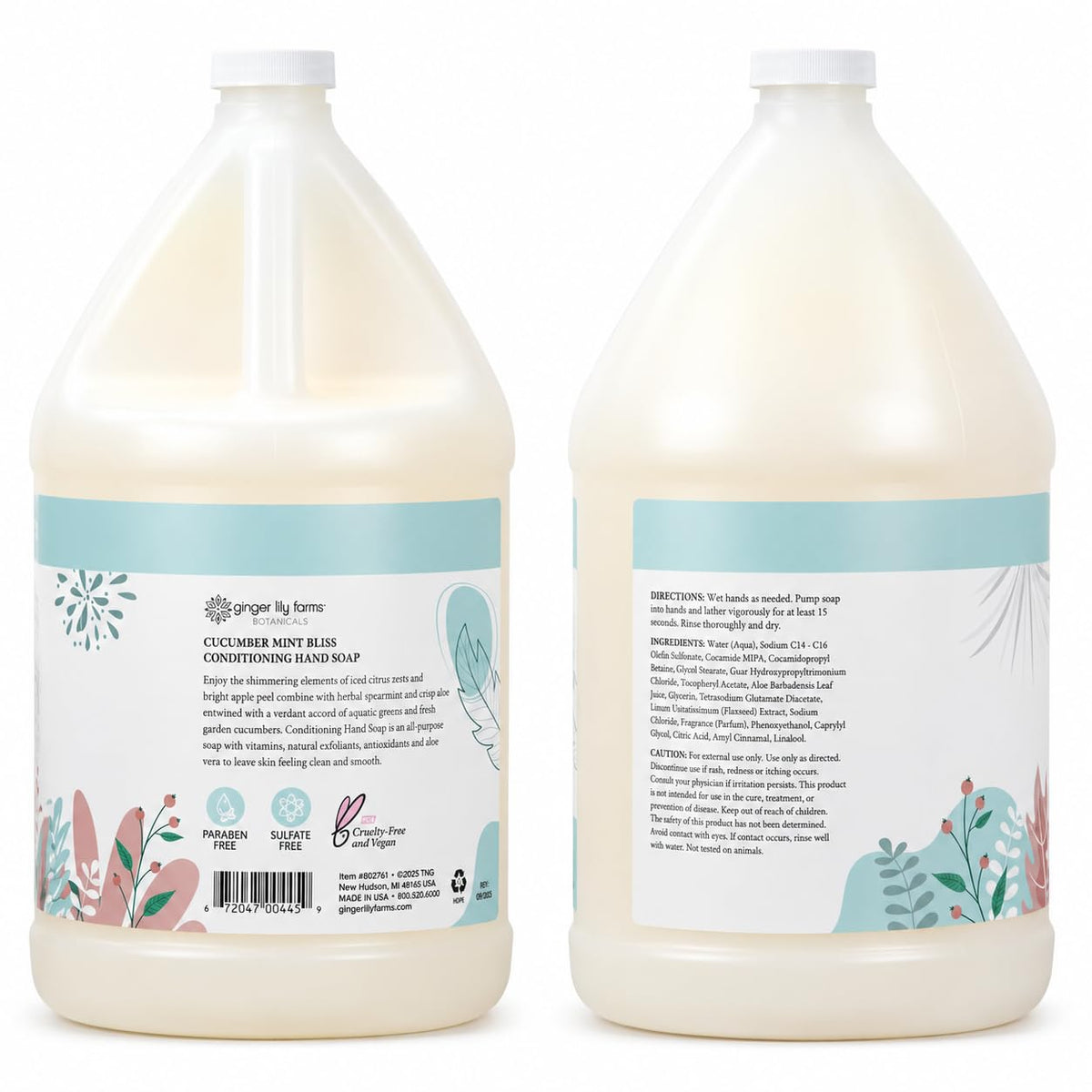 Ginger Lily Farms Hand Soap Cucumber Mint Bliss 128oz back view