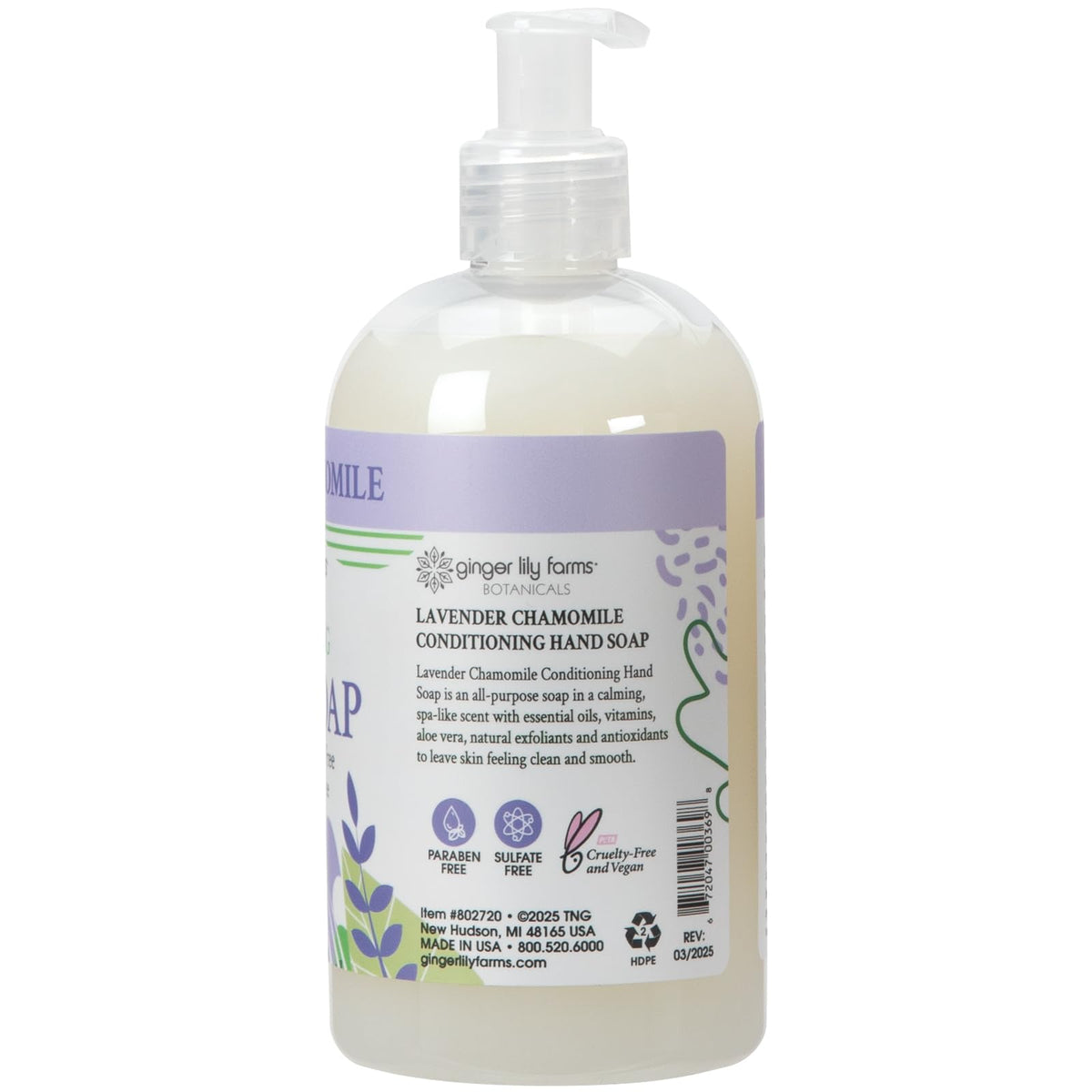 Ginger Lily Farms Hand Soap Lavender Chamomile 12oz side view
