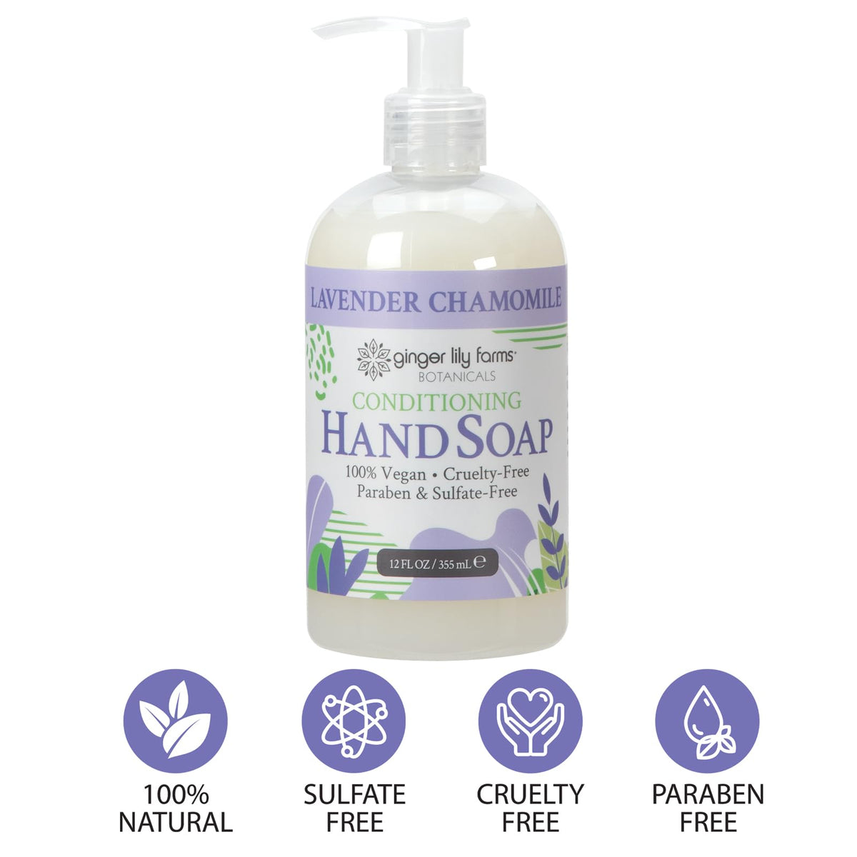 Ginger Lily Farms Hand Soap Lavender Chamomile 12oz with ingredients
