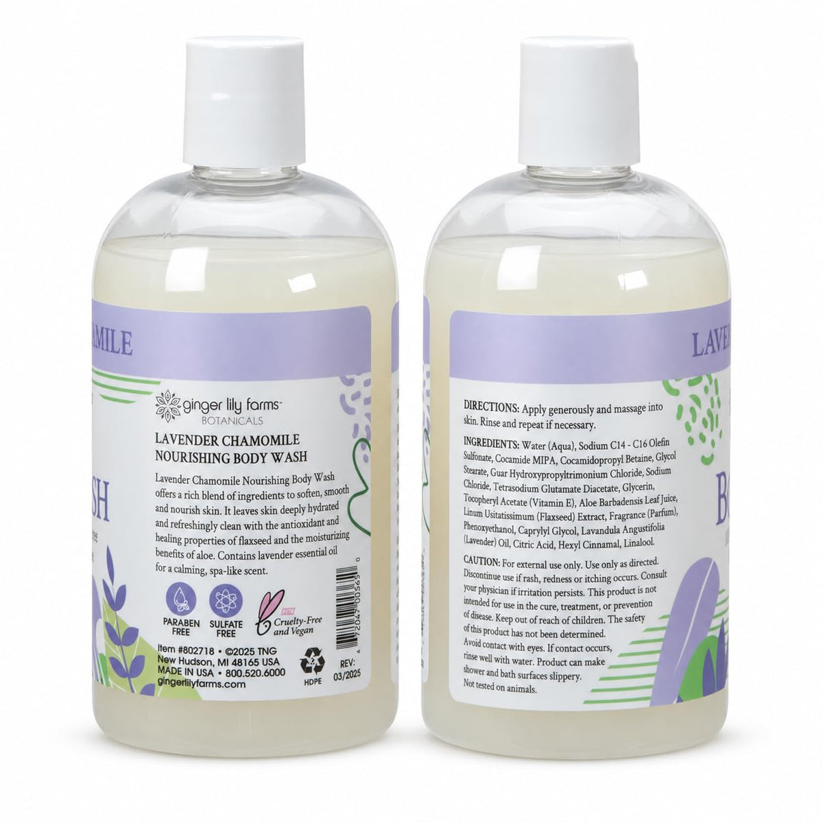 Ginger Lily Farms Lavender Chamomile Body Wash 12oz flip top