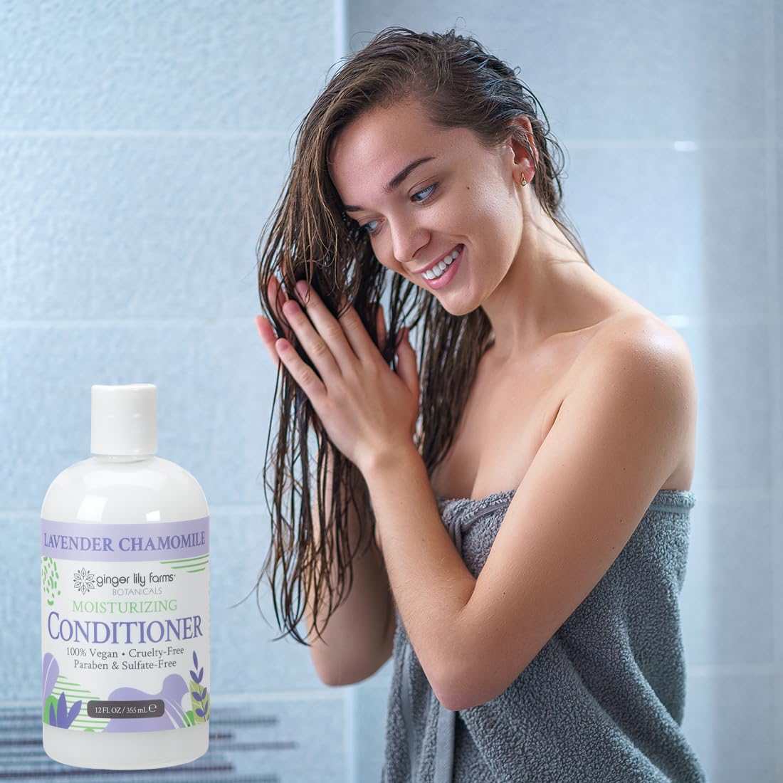 Ginger Lily Farms Lavender Chamomile Conditioner 12oz showing texture