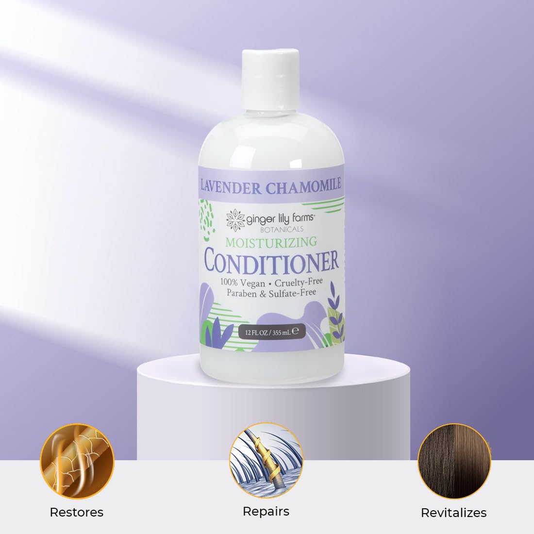 Ginger Lily Farms Lavender Chamomile Conditioner 12oz with lavender flowers