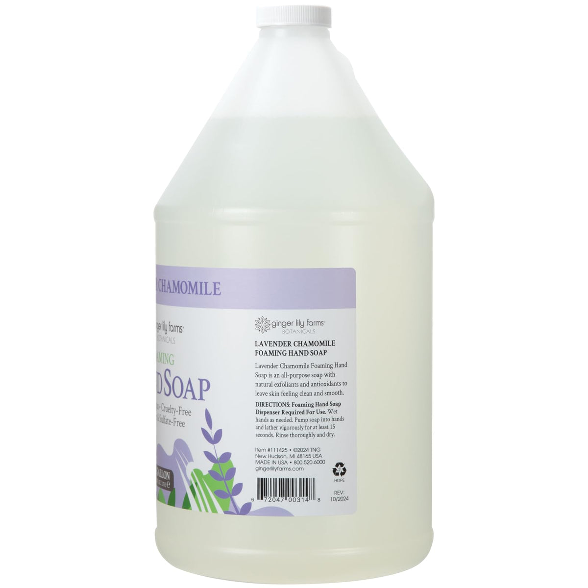 Ginger Lily Farms Lavender Chamomile Foaming Hand Soap bottle side view