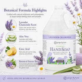 Ginger Lily Farms Lavender Chamomile Foaming Hand Soap in a bathroom setting