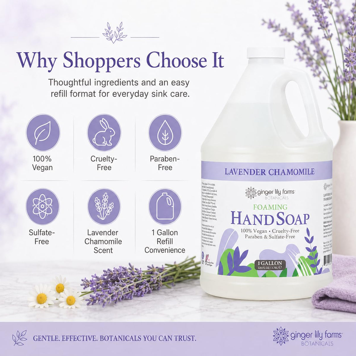 Ginger Lily Farms Lavender Chamomile Foaming Hand Soap label close-up